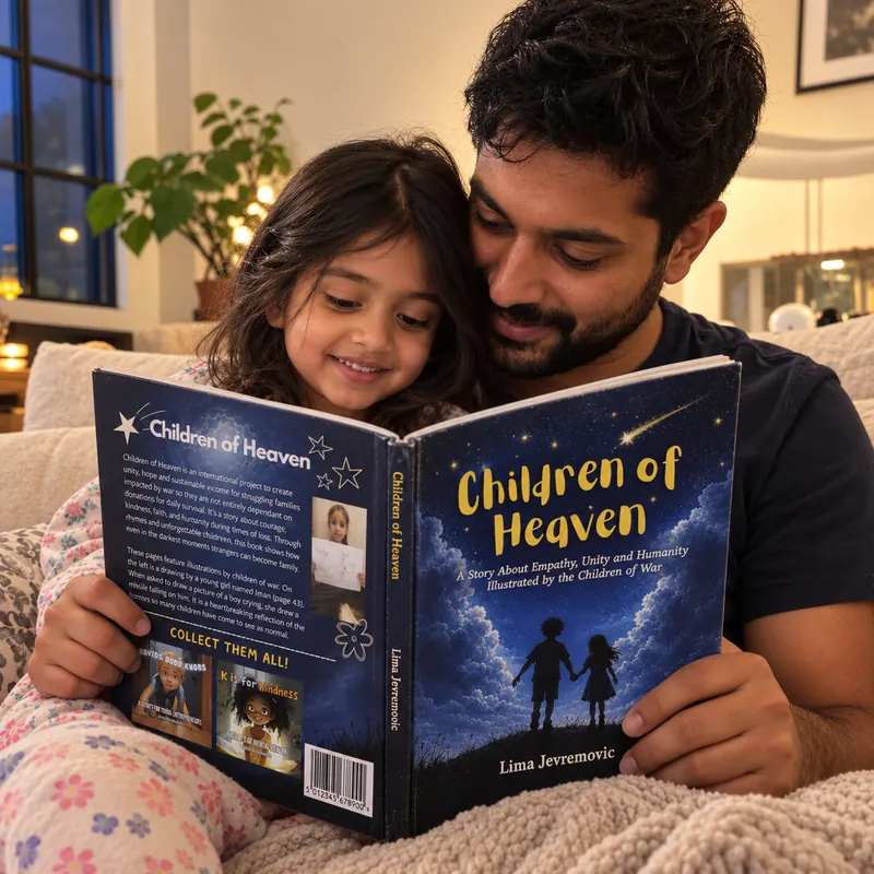 A father and daughter reading together, safe at home
